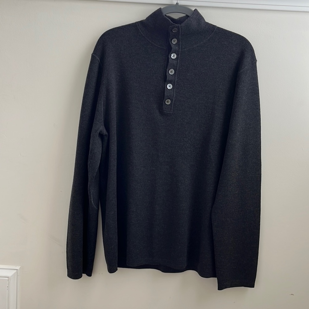 XL, BR, Italian Merino Wool, Henley Sweater w/ Elbow Pads